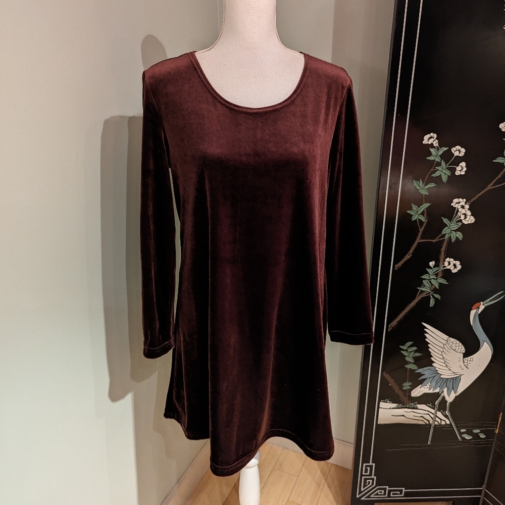 Vtg 90s Kathie Lee Womens Small/Medium Brown Velvet Short Dress Long Sleeve 178